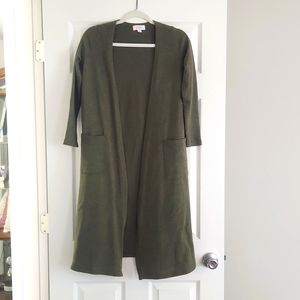 XS Lularoe long hunter Green cardigan